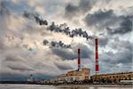 Cityscape of the Moscow River and Coal Power Plant, Moscow, Russia