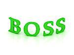 BOSS sign with green letters on isolated white background