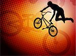 bmx stunt cyclist silhouette on the abstract background - vector