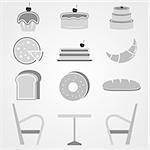 Variety of bakery icons in coffee shop, stock vector