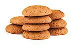 Stacks of fresh oatmeal cookies isolated on white background
