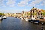Spaarne river and old town in Haarlem, Netherlands