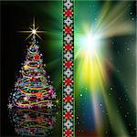 Abstract celebration greeting with Christmas tree and decorations