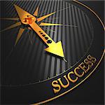 Success - Business Background. Golden Compass Needle on a Black Field Pointing to the Word "Success". 3D Render.