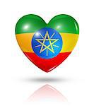 Love Ethiopia symbol. 3D heart flag icon isolated on white with clipping path