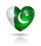 Love Pakistan symbol. 3D heart flag icon isolated on white with clipping path