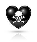 Love pirate symbol. 3D heart death flag icon isolated on white with clipping path