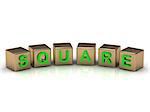 Square on the gold cubes on a white background