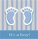 Blue baby boy feet invitation announcement
