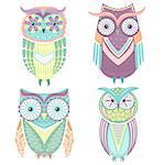 Set of cute colorful owls
