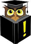 Vector illustration of wise owl in square graduation cap reading black book