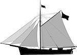 Historic Sailing cargo vessel, cutter with open sails. Vector illustration