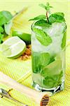 Fresh mojito alcohol cocktail with lime and mint