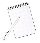 White pen on notepad. Isolated on white background