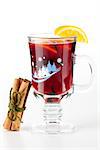 Mulled wine (Punch) with orange slices and cinnamon