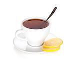 Tea cup with lemon slices. Isolated on white background