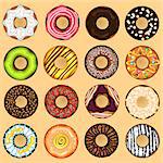 An Illustration Of Donuts with various topping. Useful As Icon, Illustration And Background For Food Theme.