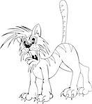 ruffled cat, cartoon black and white vector illustration