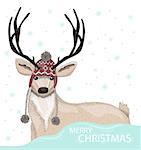 Cute deer with hat winter background