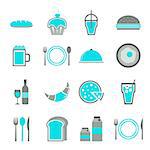 Food blue icons set on white background, stock vector