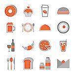 Food orange icons set on white background, stock vector