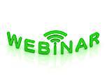 webinar sign with the antenna with green letters on white background
