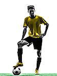 one brazilian soccer football player young man standing in silhouette studio  on white background