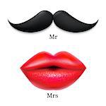 Moustaches With Lips, With Gradient Mesh, Vector Illustration