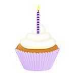 Cupcake With Cream And Violet Candle With Gradient Mesh, Vector Illustration