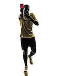 one african man referee showing red card  in silhouette  on white background