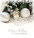Merry Christmas background with decorations in ice crystals