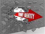 Arrow with words Dummy Identity breaking brick wall. Concept 3D illustration.