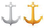 Gold and silver anchors illustrations designs on white