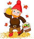 Illustration of cute Garden Gnome with harvest