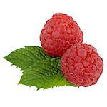 Ripe red raspberry on white background