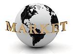 MARKET abstraction inscription around earth on a white background
