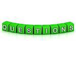 QUESTIONS inscription on the green cubes on a white background