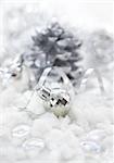 Silver christmas decorations - ball, snow, ribbon