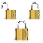 Brass Open And Closed Isolated Padlock. Eps10 Vector Illustration