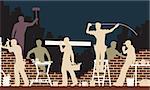Editable vector colorful illustration of builders and bricklayers