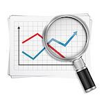 Magnifying glass and charts on the paper, vector eps10 illustration