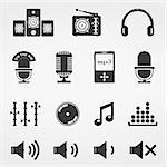Sound and music, icons set, vector eps10 illustration