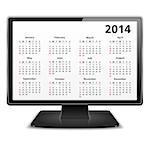 2014 Calendar on the screen of computer monitor, vector eps10 illustration