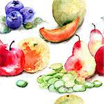 Seamless pattern with fruits, watercolor illustration