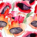 Seamless wallpaper with Beautiful red flowers, watercolor illustration