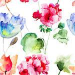 Watercolor seamless wallpaper with summer flowers