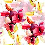 Seamless pattern with Pink orchids flowers, watercolor illustration