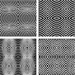 Seamless patterns set in op art design. Vector graphic. No gradient.