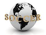 SOCCER abstraction inscription around earth on a white background