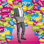 Sale concept. Vector business man in suit with folded hands. All layers well organized and easy to edit